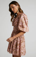 Amalie The Label - Rivinna Linen Blend Pleat Waist Puff Sleeve Mini Dress - Int