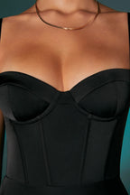 Asymmetric Hem Corset Mini Dress in Black