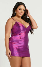 Carey Mini Dress - Strappy V Neck Bodycon Dress in Purple
