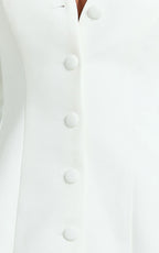 Layton Mini Dress - V Neck Long Sleeve Button Front Tulip Skirt Dress in White