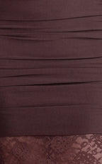 Ferguson Maxi Dress - One Shoulder Draped Jersey and Lace Dress in Chocolate