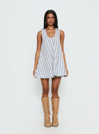 Eberta Ruched Baby Doll Mini Dress Blue Stripe