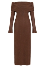 Marcel Off Shoulder Diamante Maxi Dress - Chocolate