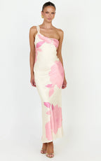 Eve Midi Dress - One Shoulder Slip Dress in Butter Floral