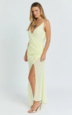 Hillary Maxi Dress - Draped V Neck Low Back Dress in Lemon
