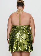 Fluorescents Halter Mini Dress Green Curve