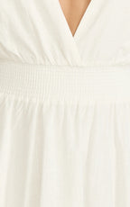 Luisa Mini Dress - Plunge Neckline Linen Blend Fit and Flare Dress in Off White
