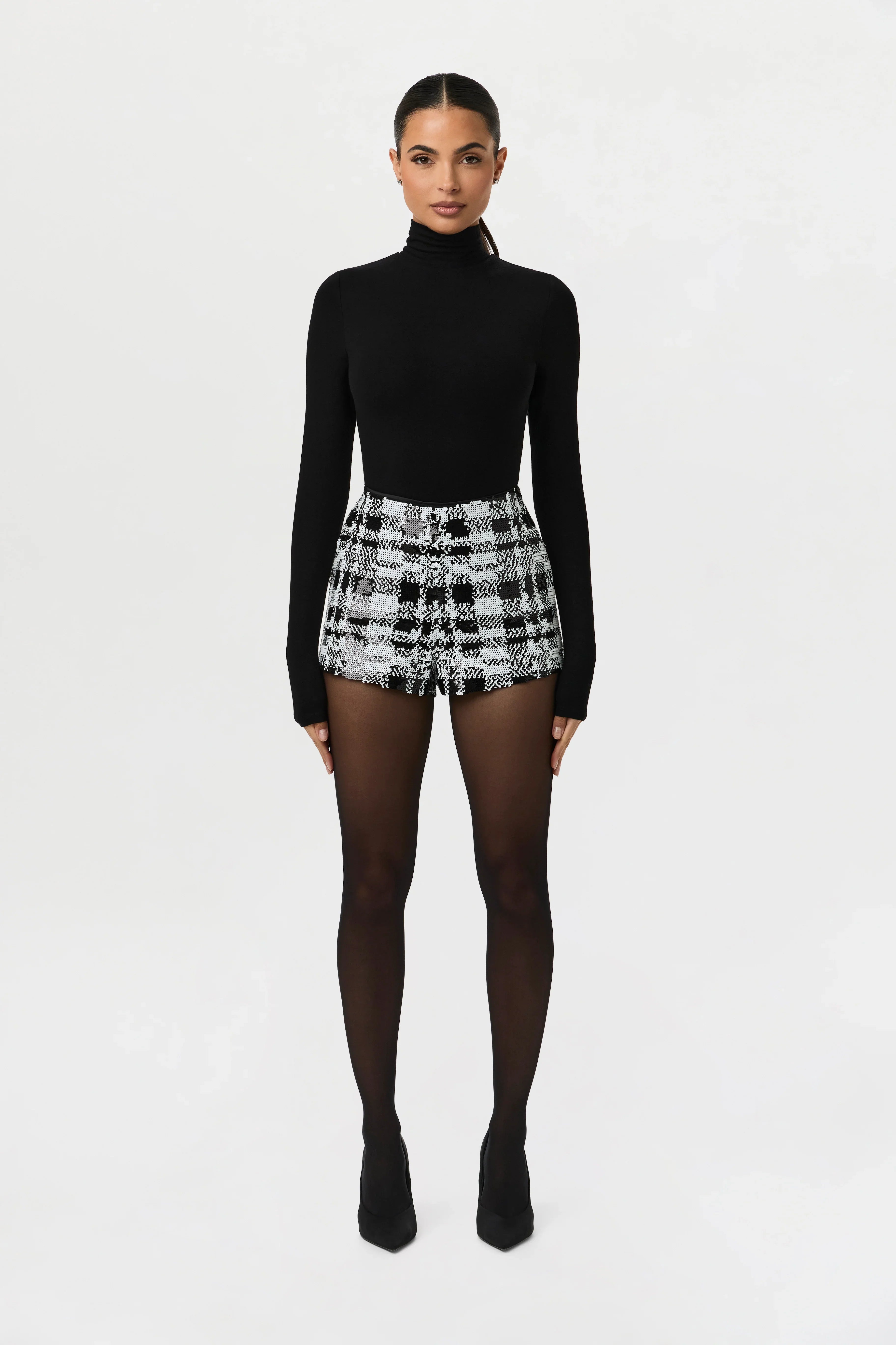 Sequin Plaid Hot Pants