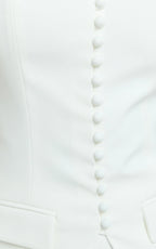 Monroe Two Piece Set - Strapless Button Down Longline Vest Top and High Waisted Mini Skirt in White