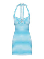 Golden Era Halter Mini Dress Blue Stripe