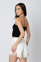 Vegan Leather Fringe Shorts