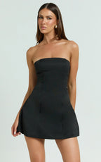 Catharine Mini Dress - Strapless A Line Dress in Black
