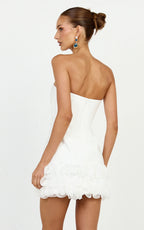 Inaya Mini Dress - Strapless Flounce Hem Dress in Off White