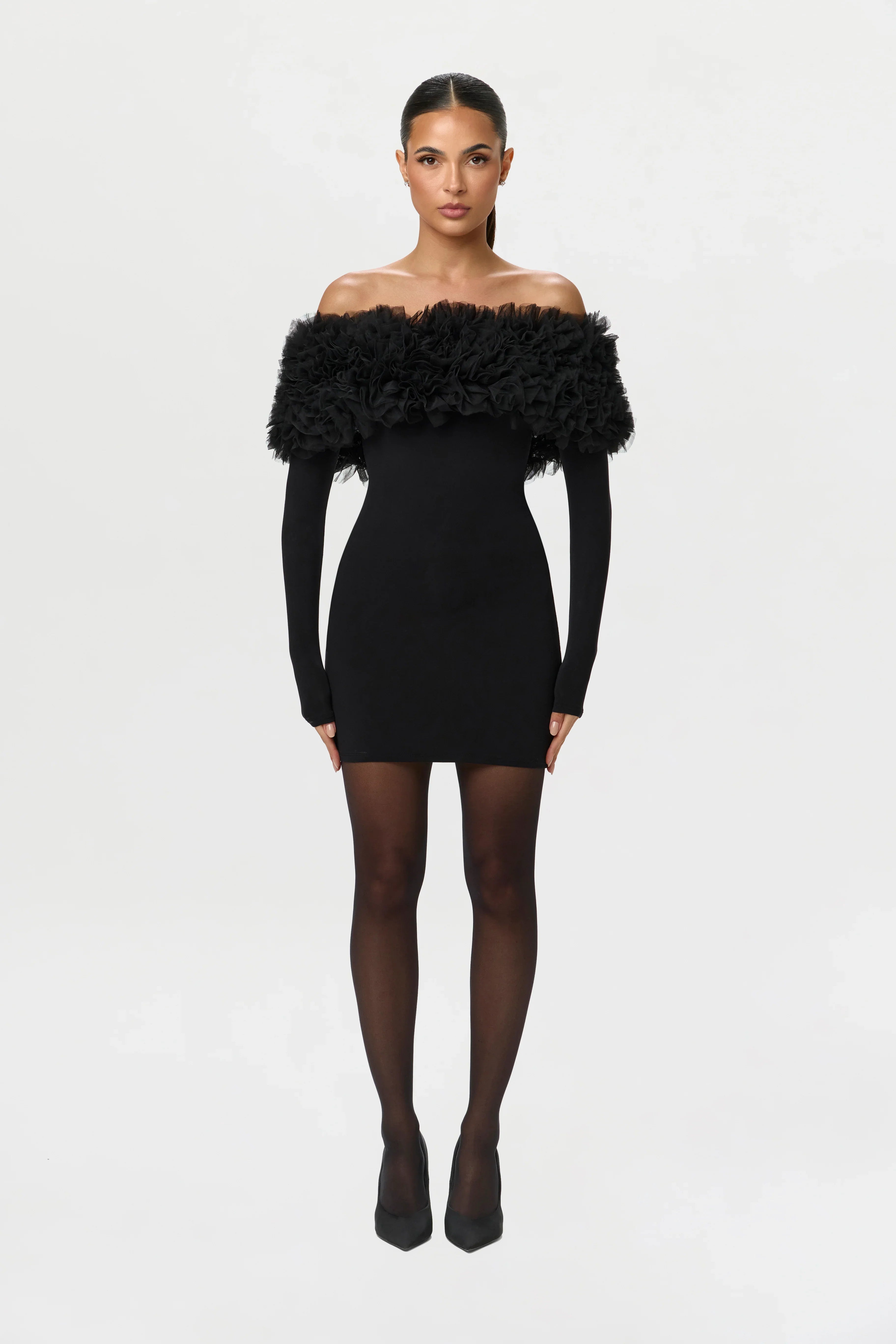 Naked Off-Shoulder Roses Mini Dress