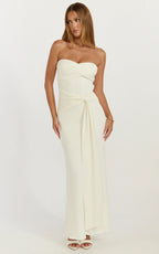 Aria Midi Dress - Strapless Tie Waist Dress in Off White