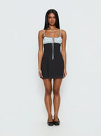 Rylann Contrast Tie Detail Mini Dress Navy / Blue Polka