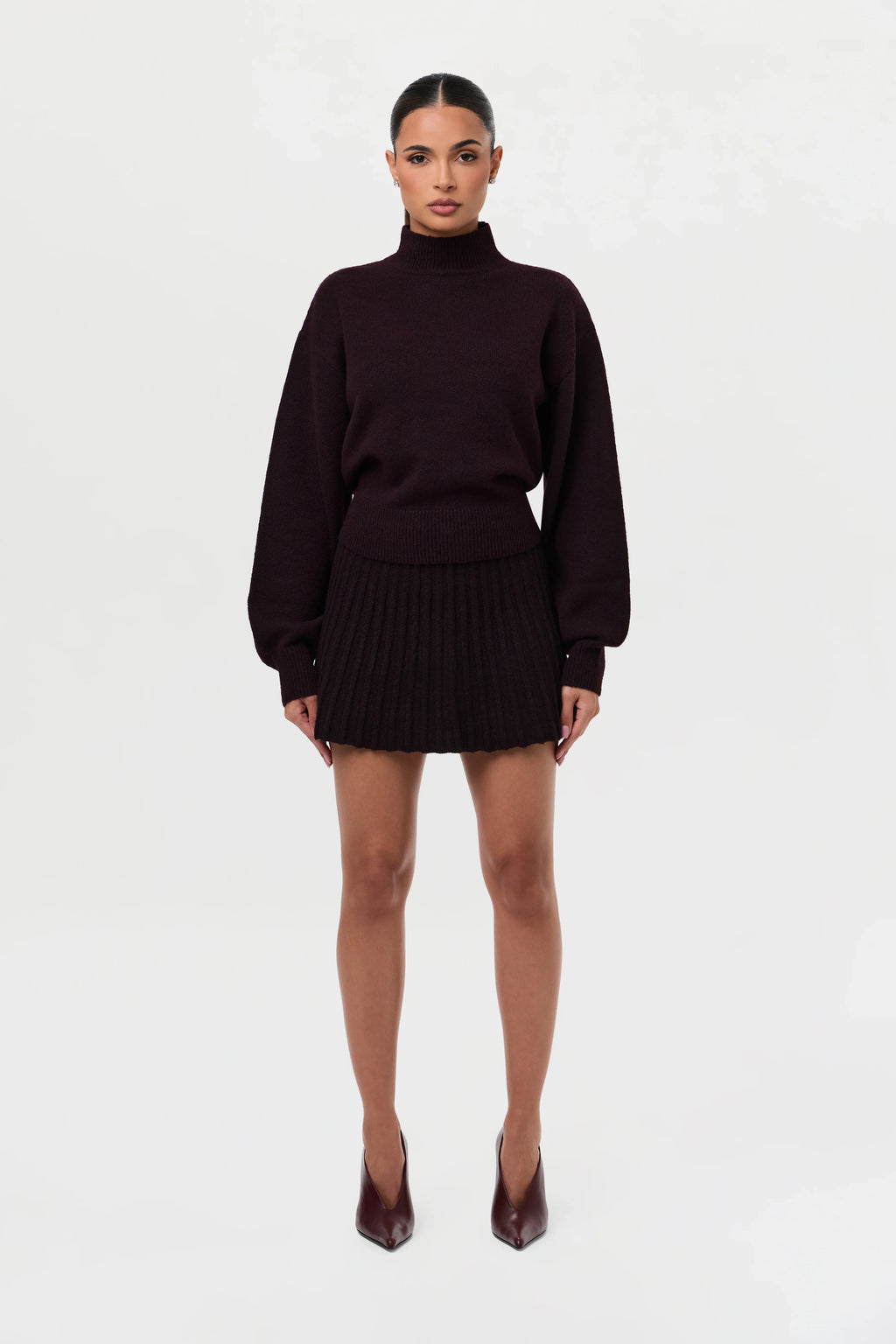 Pleated Knit Sweater Mini Skirt