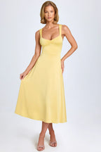 Sweetheart-Neck Ruched Midaxi Dress in Pastel Yellow