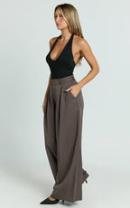 Clarke Pants - High Waist Wide Leg Pants in Slate
