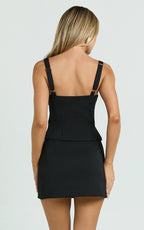 Mikey Top - Straight Neck Hook and Eye Corset Top in Black