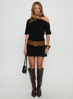 Haylo Off Shoulder Drape Mini Dress Black