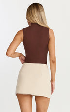 Caitlyn Top - High Neck Sleeveless Tank Top in Chocolate