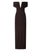 Alessia Maxi Dress - Off Shoulder Ruched Bodycon Dress in Chocolate