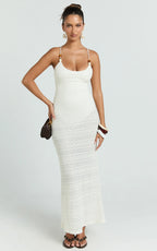 Bonnie Maxi Dress - Beaded Strap Detail Cross Tie Back Dress in Ivory
