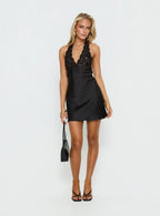 Nataliana Lace Halter Mini Dress Black