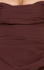 Kenna Mini Dress - Gathered Bust Tucked Waist Dress in Chocolate