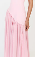 Calla Maxi Dress - Halter Neck Asymmetric Dropped Waist Dress in Pink