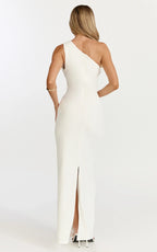 Criselda Maxi Dress - One Shoulder Maxi Dress in White