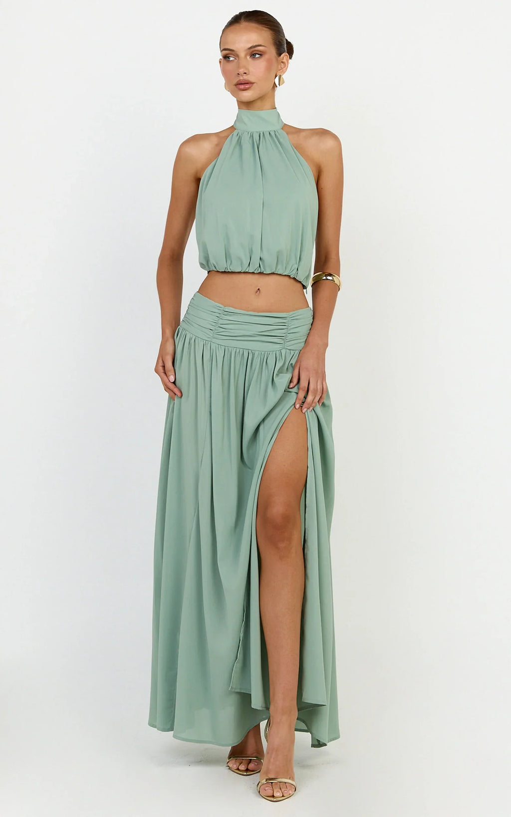 Melanie Top - Halter Neck Top in Green