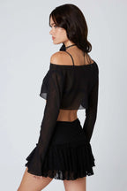 Mesh Cropped Long Sleeve Top