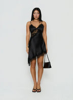 Raines Asymmetrical Lace Mini Dress Black