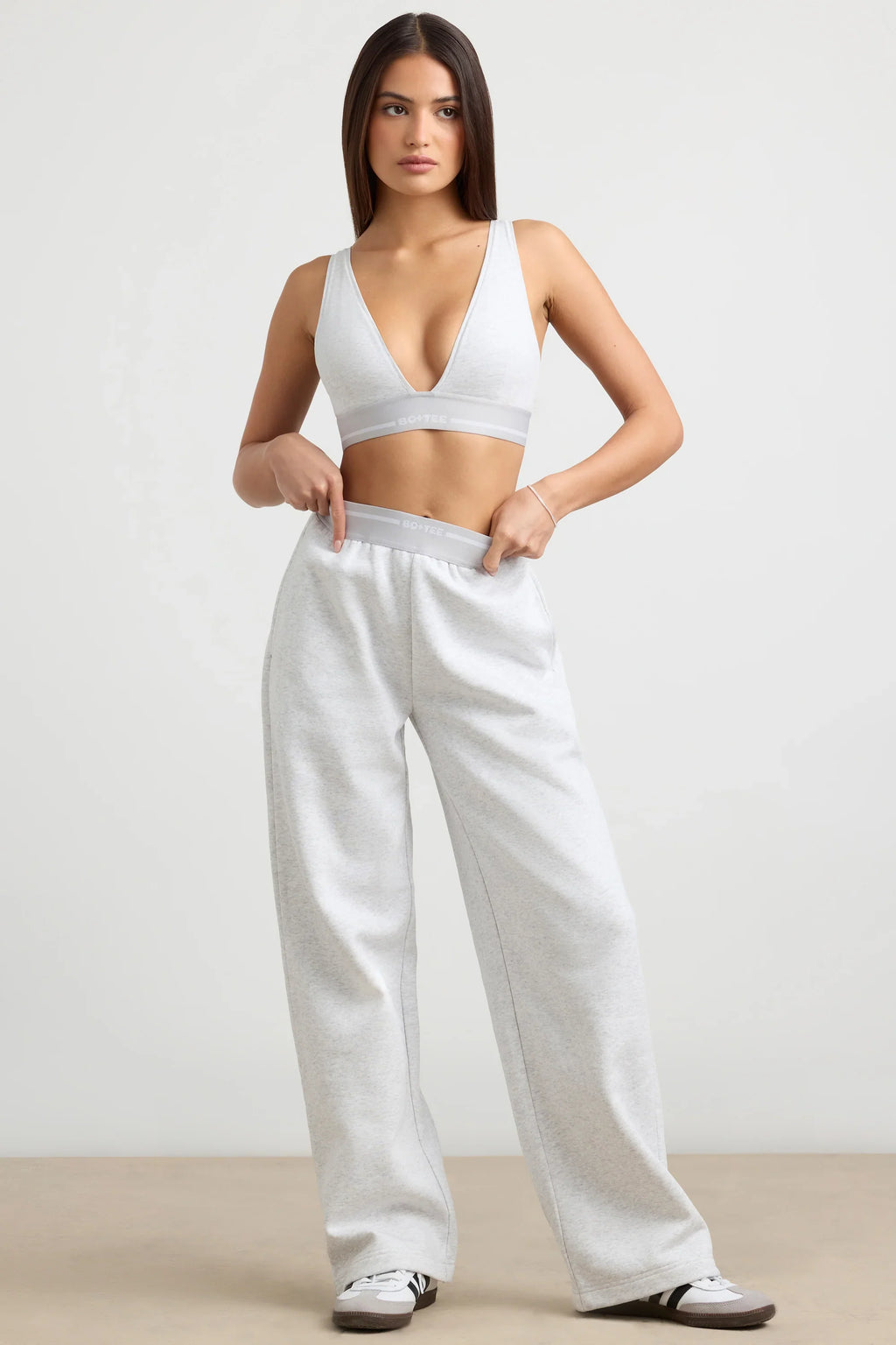 Fluid - Petite High-Waist Straight-Leg Joggers in Grey Marl