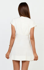 Tallulah Mini Dress - Linen V Neck A Line Dress in White