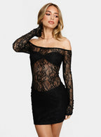 Annora Long Sleeve Lace Mini Dress Black