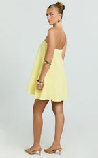 Emmie Mini Dress - Strapless Trapeze Mini Dress in Lemon