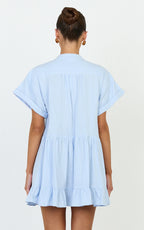 Calissa Mini Dress - Frill Hem Smock Dress in Light Blue