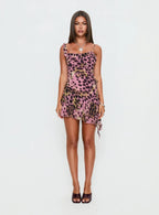 Danita Off Shoulder Frill Mini Dress Pink Animal Multi