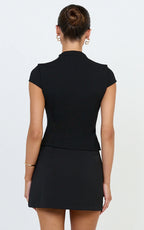Briony Top - High Neck Front Key Hole Hook And Eye Top in Black