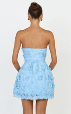 Maristella Mini Dress - Strapless Lace Up Back A Line Dress in Blue