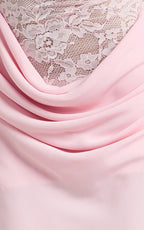 Crisanta Maxi Dress - Long Sleeve Contrast Lace Bodycon Dress in Pink