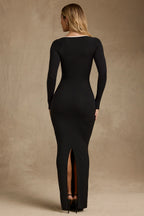 Modal Contrast-Trim Maxi Dress in Black