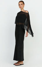 Aya Top - Sheer Off Shoulder Cape Top in Black