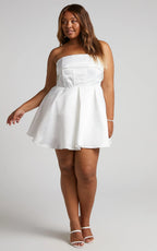 Valora Mini Dress - Strapless Fit and Flare Satin Dress in Ivory