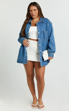 Faharra Shirt - Recycled Cotton Denim Shirt in Dark Blue Wash