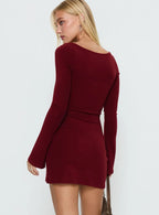 Larelle Reversible Knit Long Sleeve Mini Dress Red