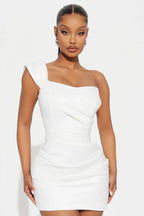 Isabella Removable Train Satin Mini Dress - White